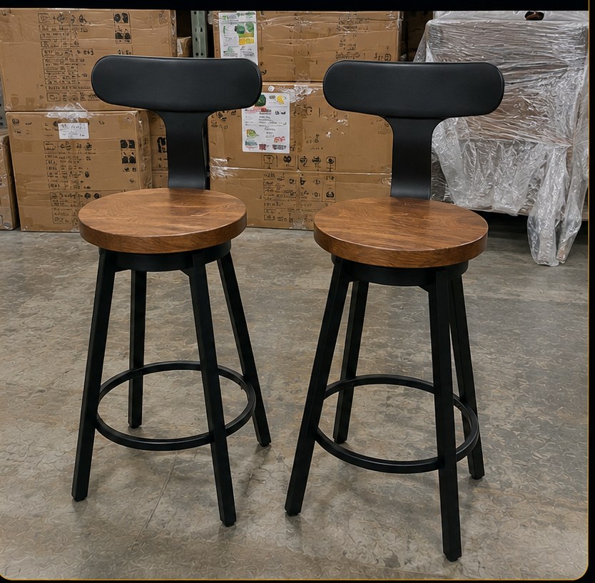Ensemble de deux tabourets hauts bois et noir — Liquidation à Gogo