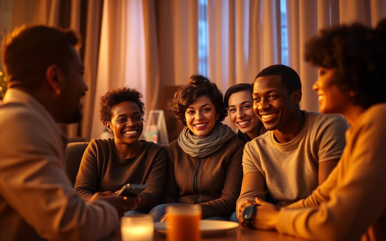 Groupe multiculturel réuni et connecté avec ses proches à l'international