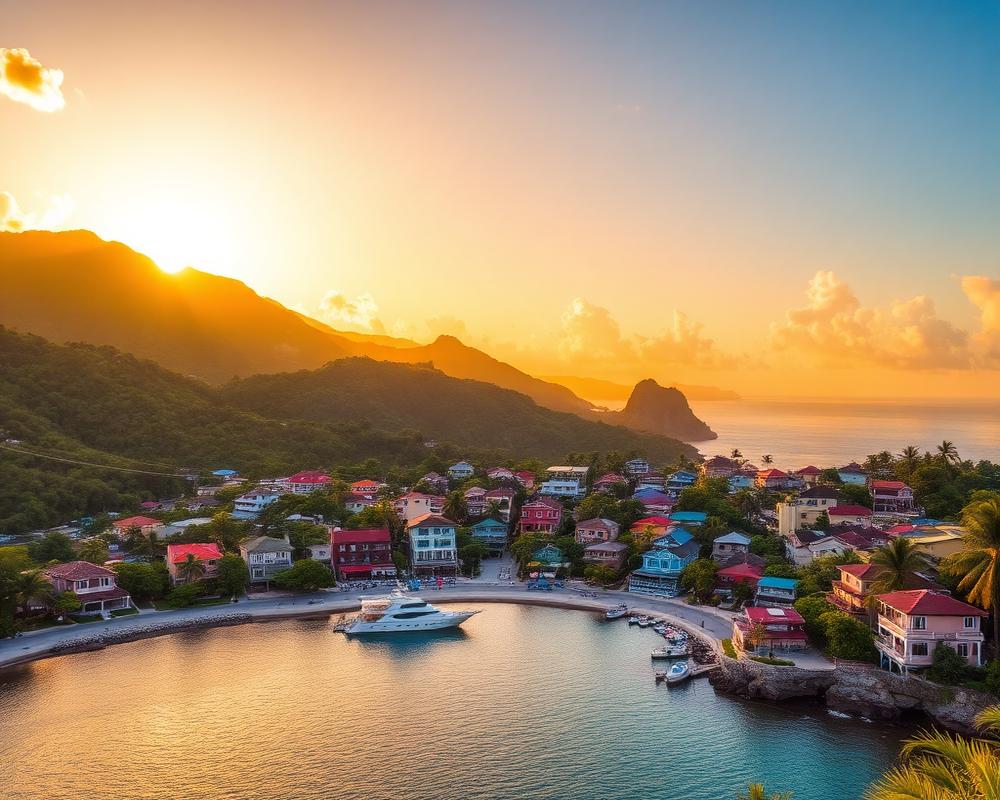 Baie caribéenne au coucher du soleil