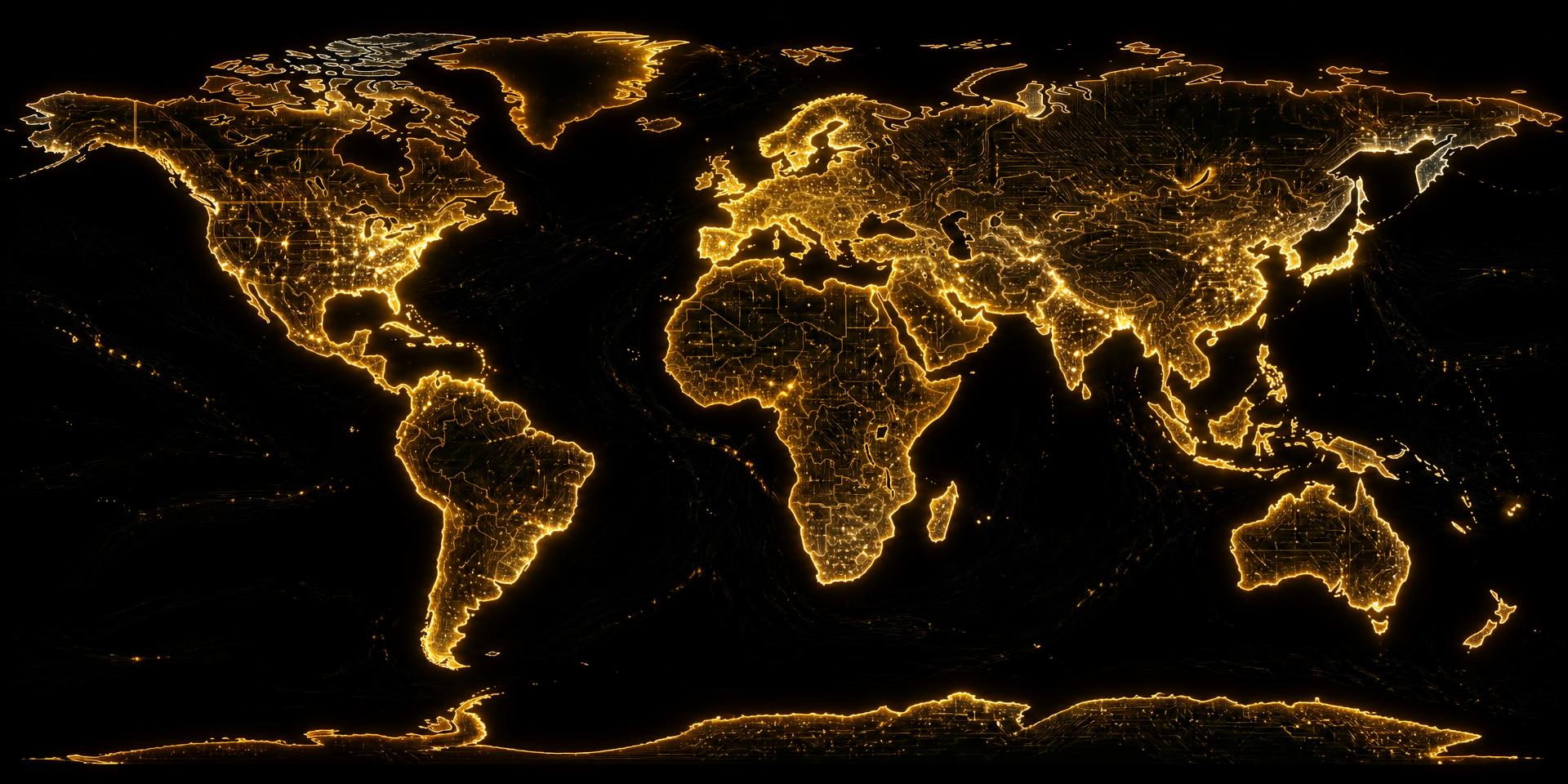 Carte du monde stylisée dorée utilisée pour sélectionner un pays